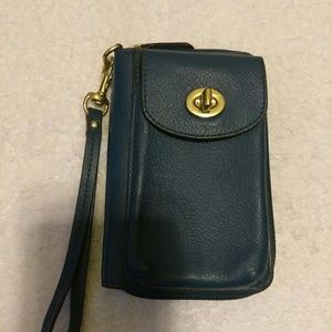 Coach blue leather wallet wristlet
